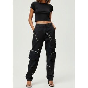 JADED LONDON Round Pocket Cargo Jeans, Black, 26”